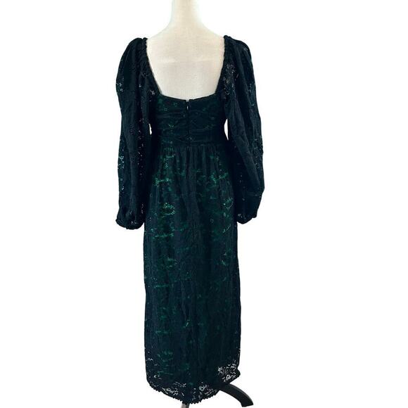 NWT Farm Rio Black Lace Long Sleeve Midi Dress Tasseled Sweetheart Neck Size M - Picture 4 of 7